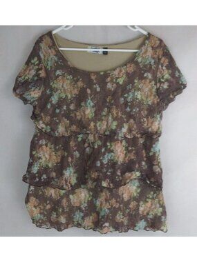 Hartfield Design Women's Lined Ruffled Floral Cap Sleeve Blouse Size Large